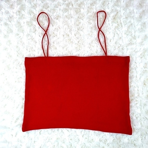 Zara - Red Ribbed Spaghetti Strap Tub Crop Top - Size Large - Picture 3 of 7